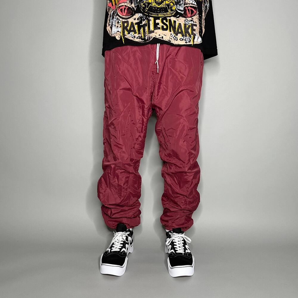 Vintage 90s Track Pants Mens XL Maroon Red Polyester Joggers Elastic Cuffs - Picture 2 of 5